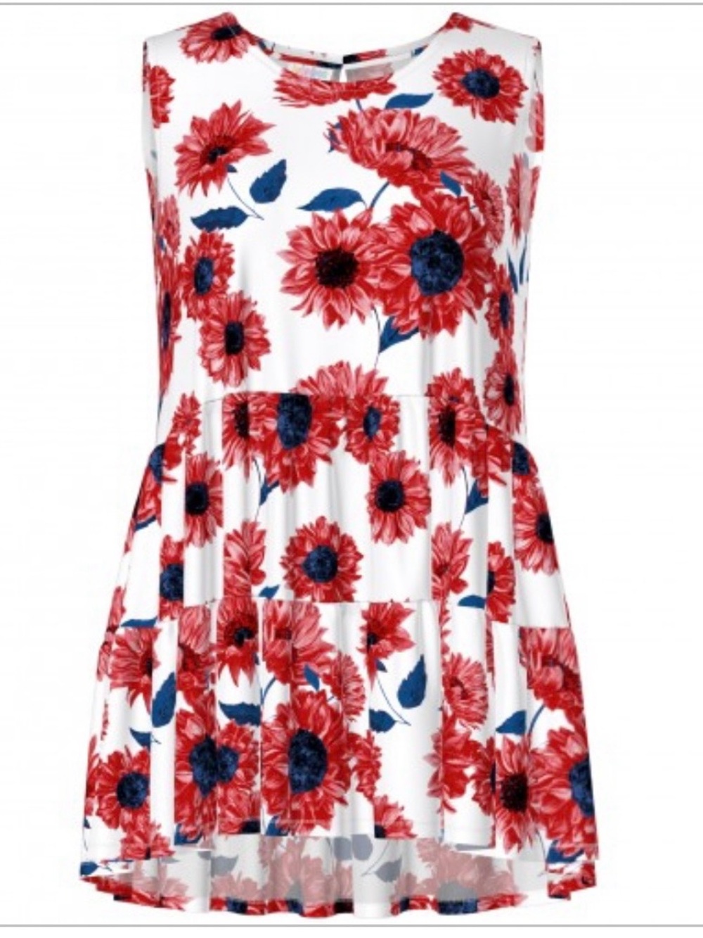 LuLaRoe Eliana White Tunic with Red Floral & Blue Accents NWT 2XL Americana